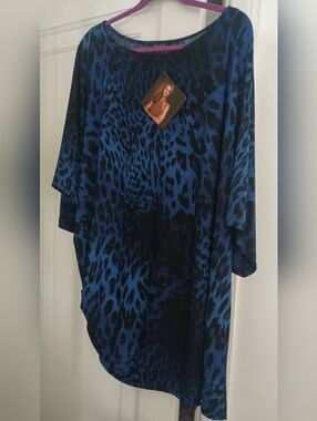 IMAN Blue and Black Leopard Print Tunic